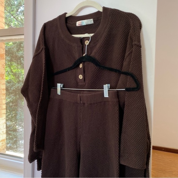 NWT Free People Hailee Sweater Set FP Beach 2 Piece Loungewear Waffle Knit Brown - Picture 5 of 13